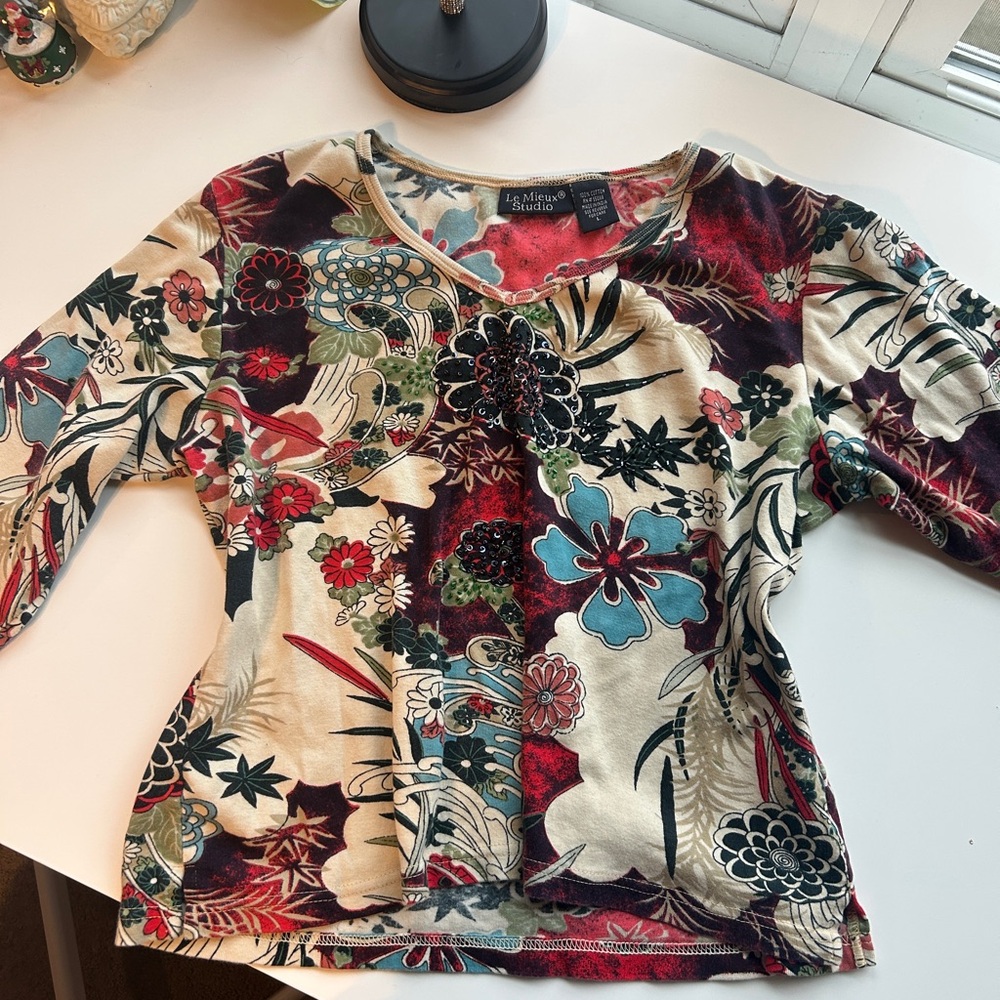 Elegant Multicolor Floral Long Sleeve Top